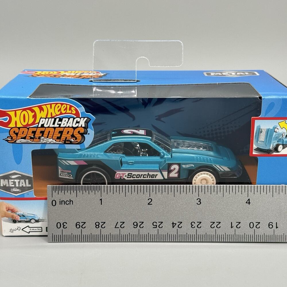 Hot Wheels 2024 1:43 Pull-Back Speeders Diecast GT-Scorcher Hood Doors Open NIB - Picture 2 of 7